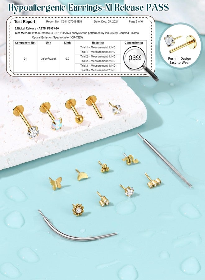 SAILIMUE 14K Gold Filled Threadless Nose Rings Studs - 20G 18G 16G Nose Rings for Women Men Hypoallergenic Surgical Steel Threadless Flat Back Earrings Nose Nostril Medusa Helix Tragus Piercing Jewelry Small Push in Flat Back Nose Studs - Image 2